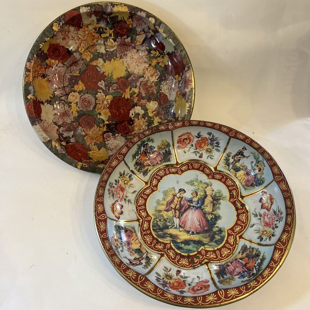 Lot of 2 Daher England Decorated Ware Metal 10"  Bowls Rose Floral Countryside